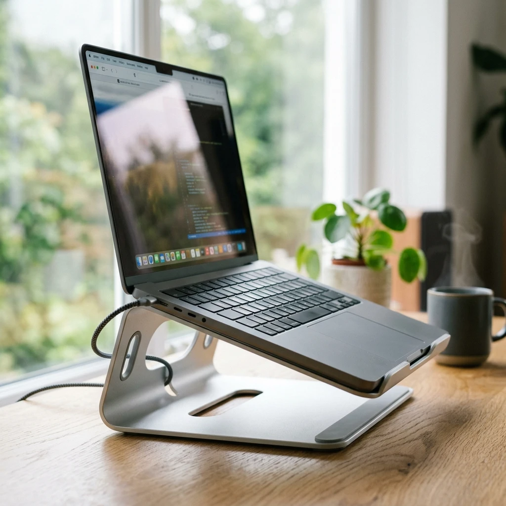 ノートPCスタンドで目線を上げた作業環境