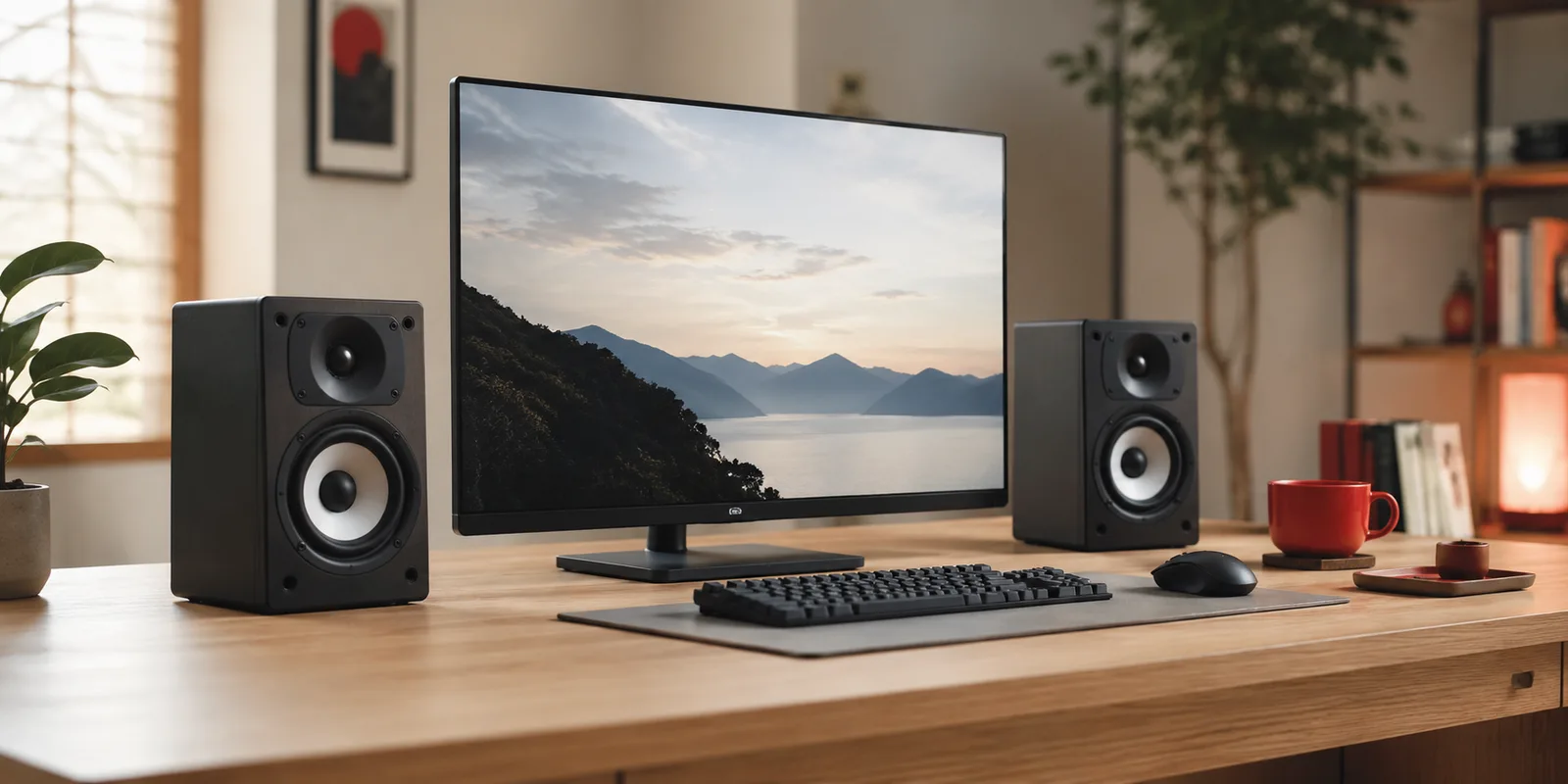 AI生成イメージ: デスクに置くコンパクトなPCスピーカー