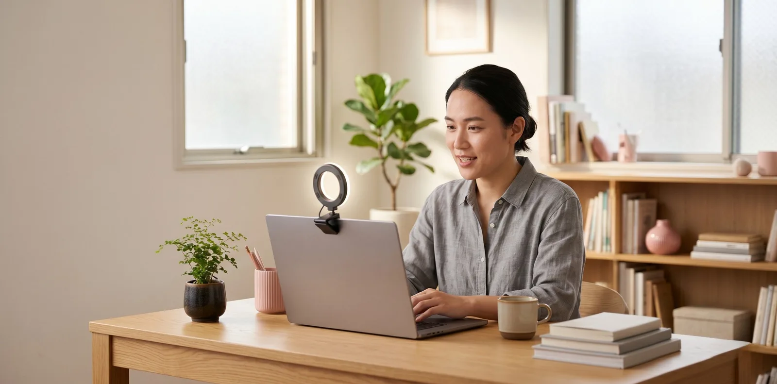AI生成イメージ: 正面からの光で印象アップ
