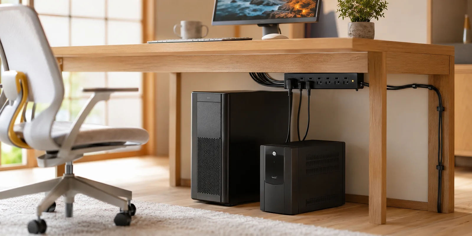 AI生成イメージ: 雷サージ・停電からPCを守る電源対策